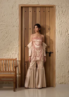 Nadira Champagne Hand-Embroidered Sharara Set