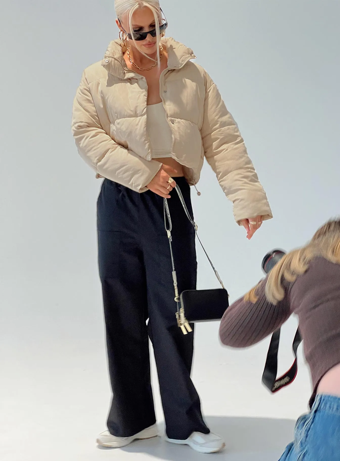 Oakvale Cropped Puffer Jacket Beige