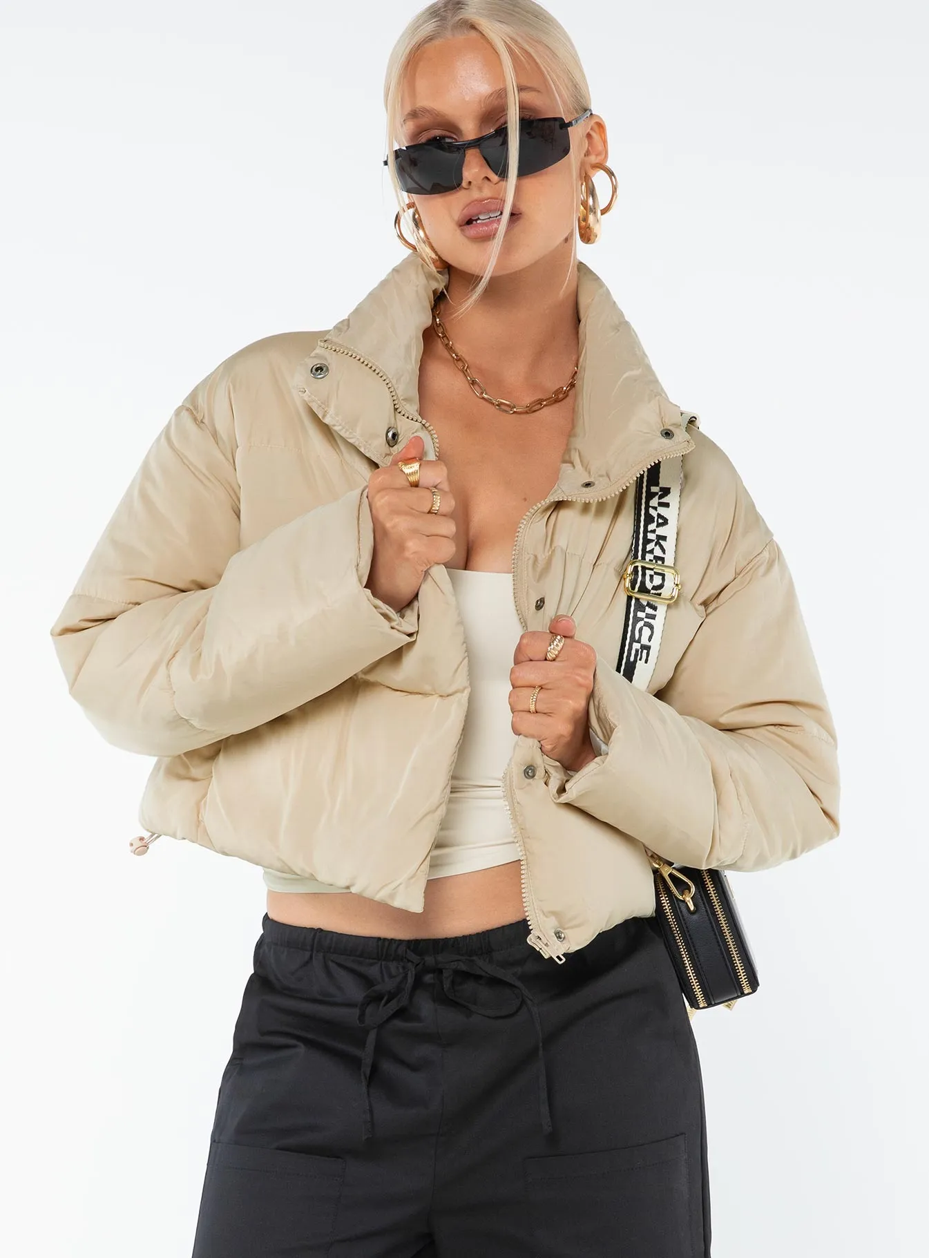 Oakvale Cropped Puffer Jacket Beige