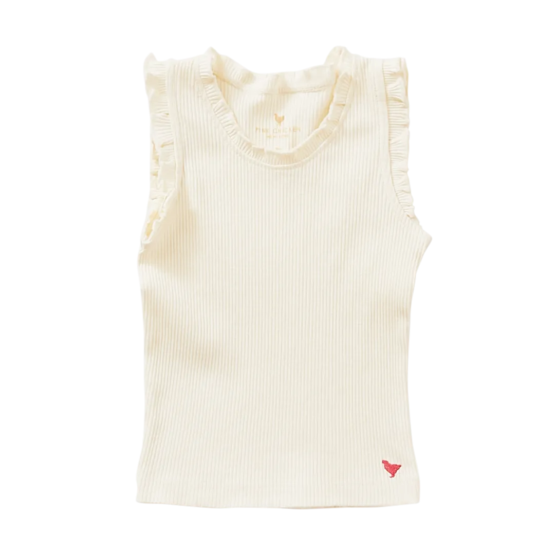 Organic Ruffle Rib Tank, Antique White