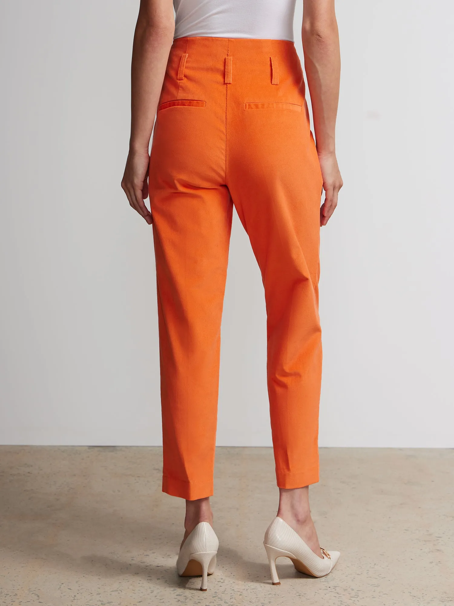 Pleated Corduroy Straight Leg Pant