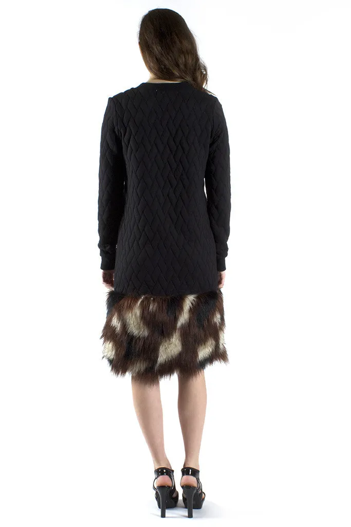 Quilted Fur Sweatshirt Dress