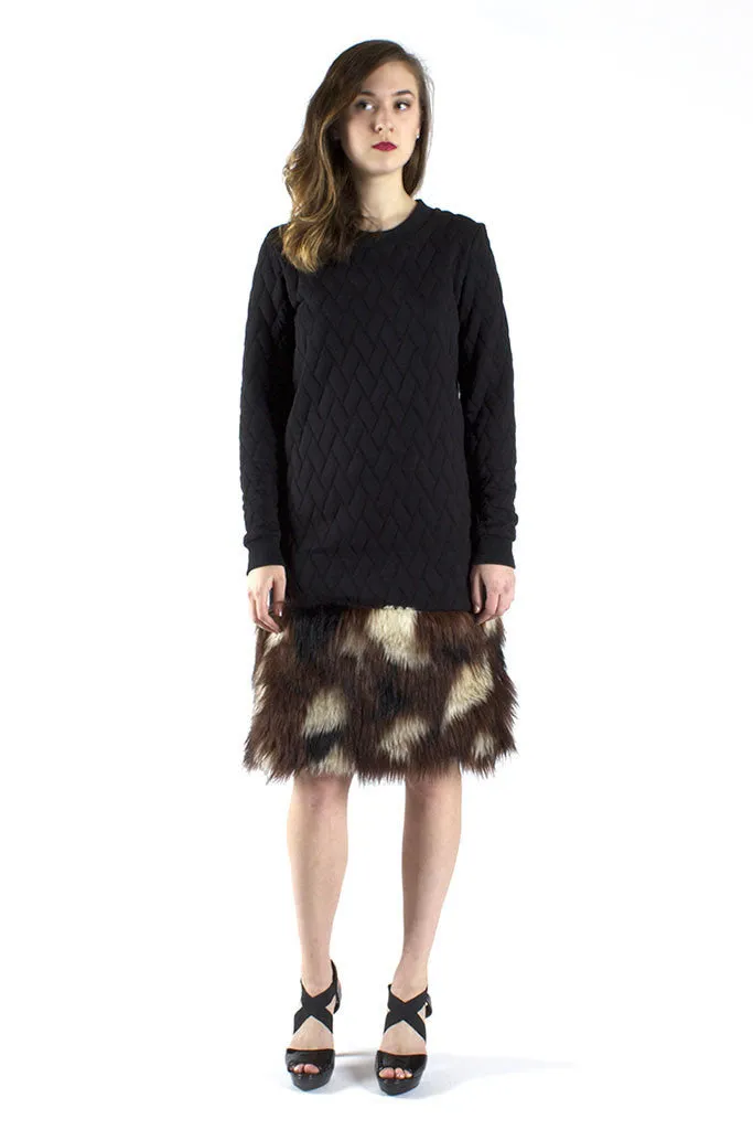 Quilted Fur Sweatshirt Dress