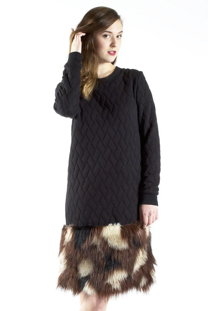 Quilted Fur Sweatshirt Dress