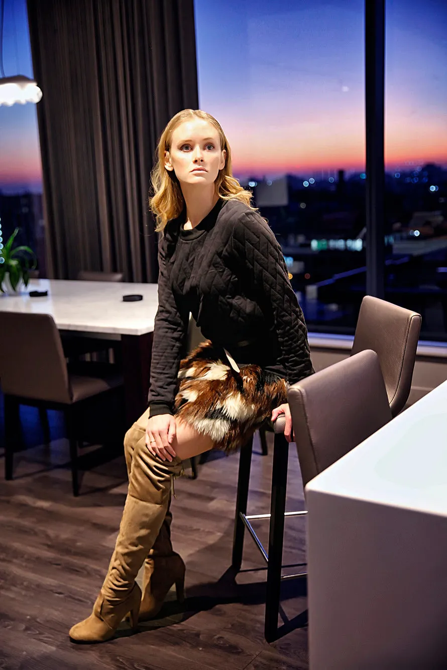 Quilted Fur Sweatshirt Dress