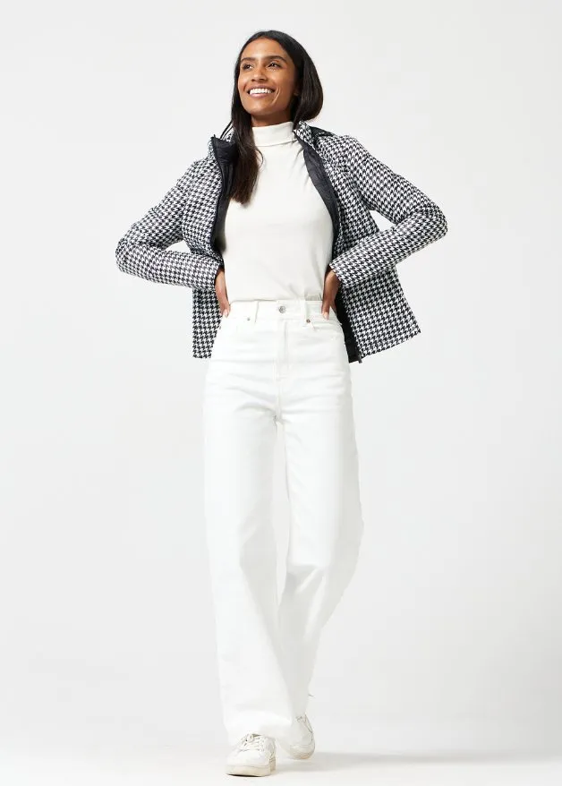 Reversible Black Houndstooth Duck Down Puffer Jacket