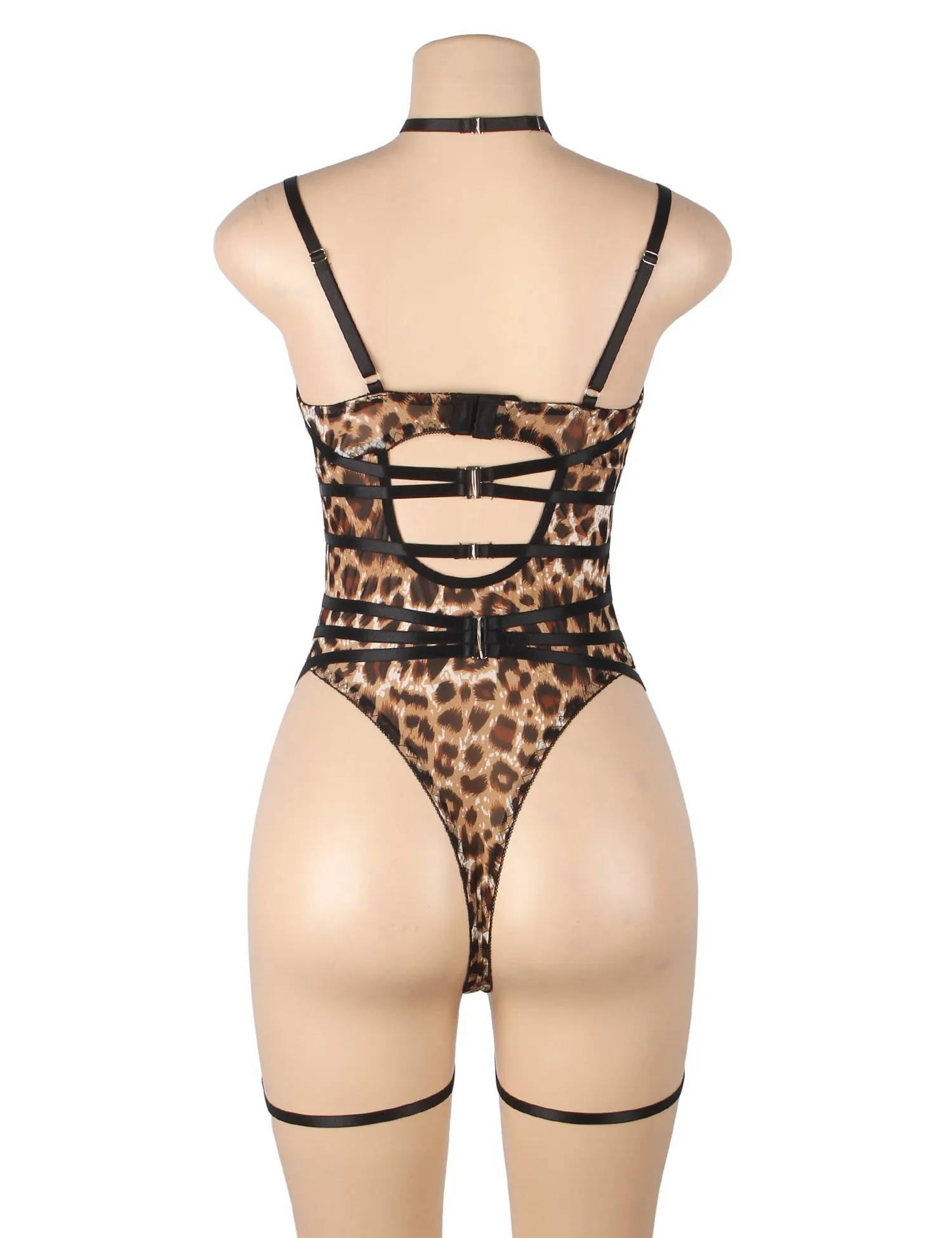 Sexy Leopard Egypt Print Strappy Bondage Bodysuit