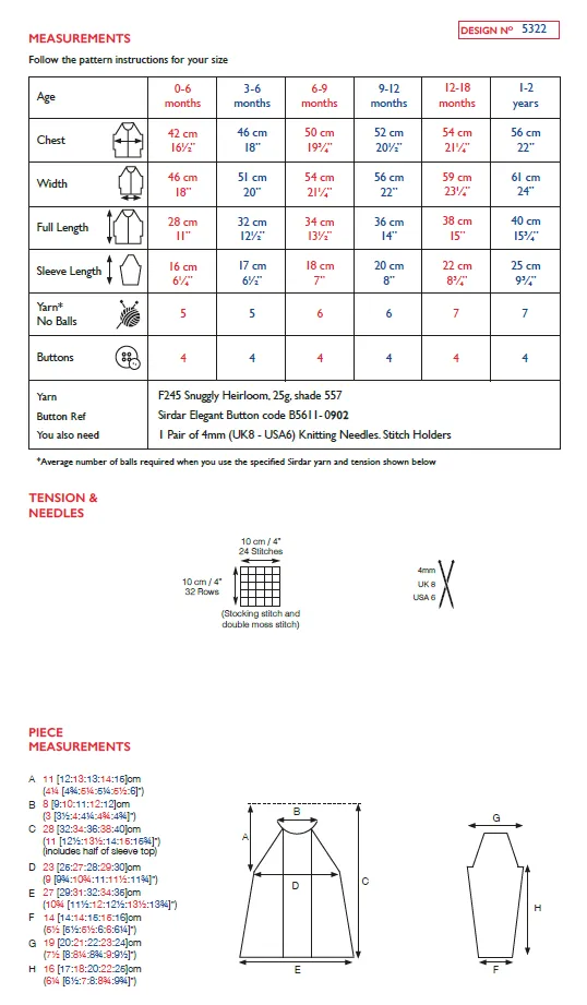 Sirdar 5322 Baby Duffle Coat in Sirdar Snuggly Heirloom (PDF)