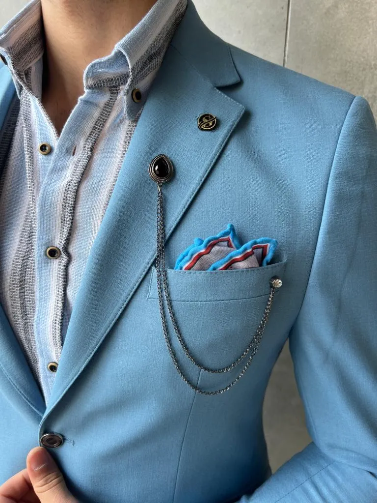 Sky Blue Slim Fit Linen Blazer Jacket for Men | GentWith