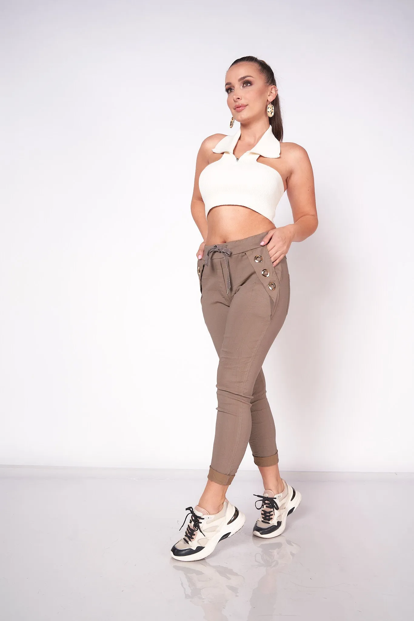 Solid Gold Metal Detail Jogger Pants