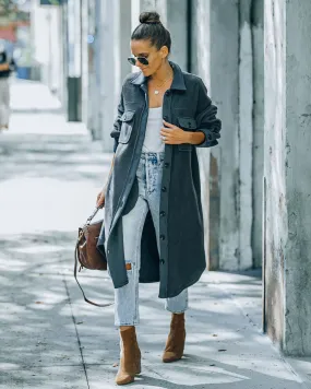 TastyHottie - Alayjah Pocketed Longline Fleece Shacket - Charcoal