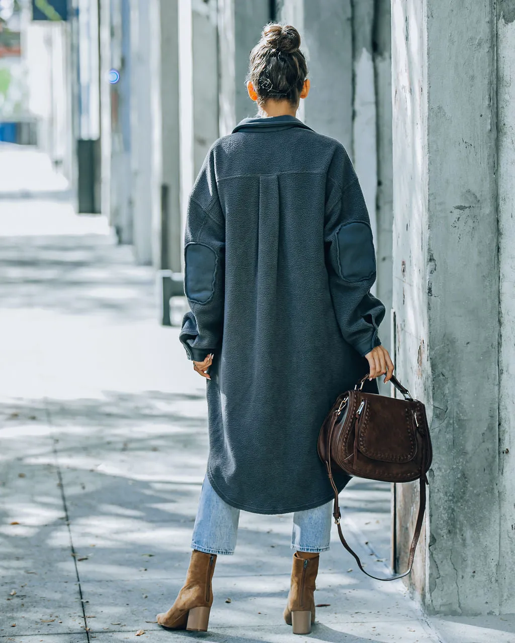 TastyHottie - Alayjah Pocketed Longline Fleece Shacket - Charcoal