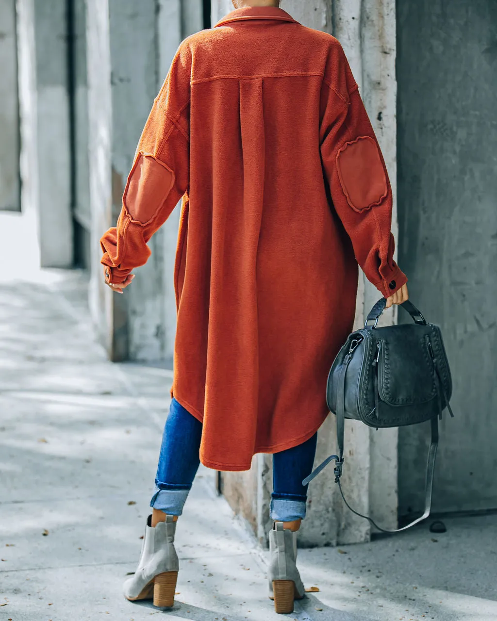 TastyHottie - Alayjah Pocketed Longline Fleece Shacket - Rust