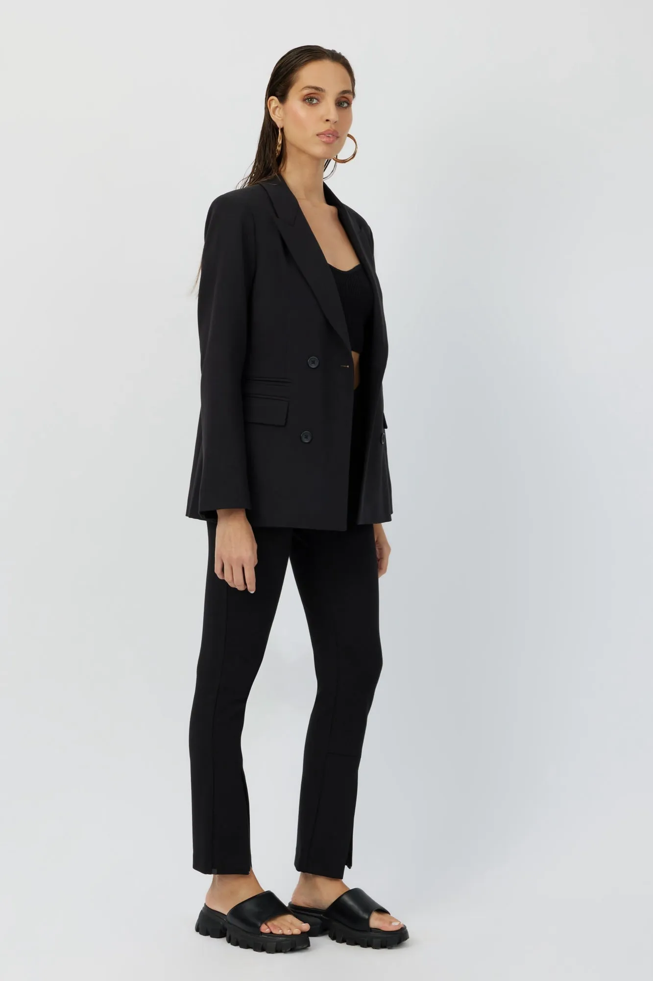 The Mulberry - Black Double-Breasted Viscose Blend Blazer