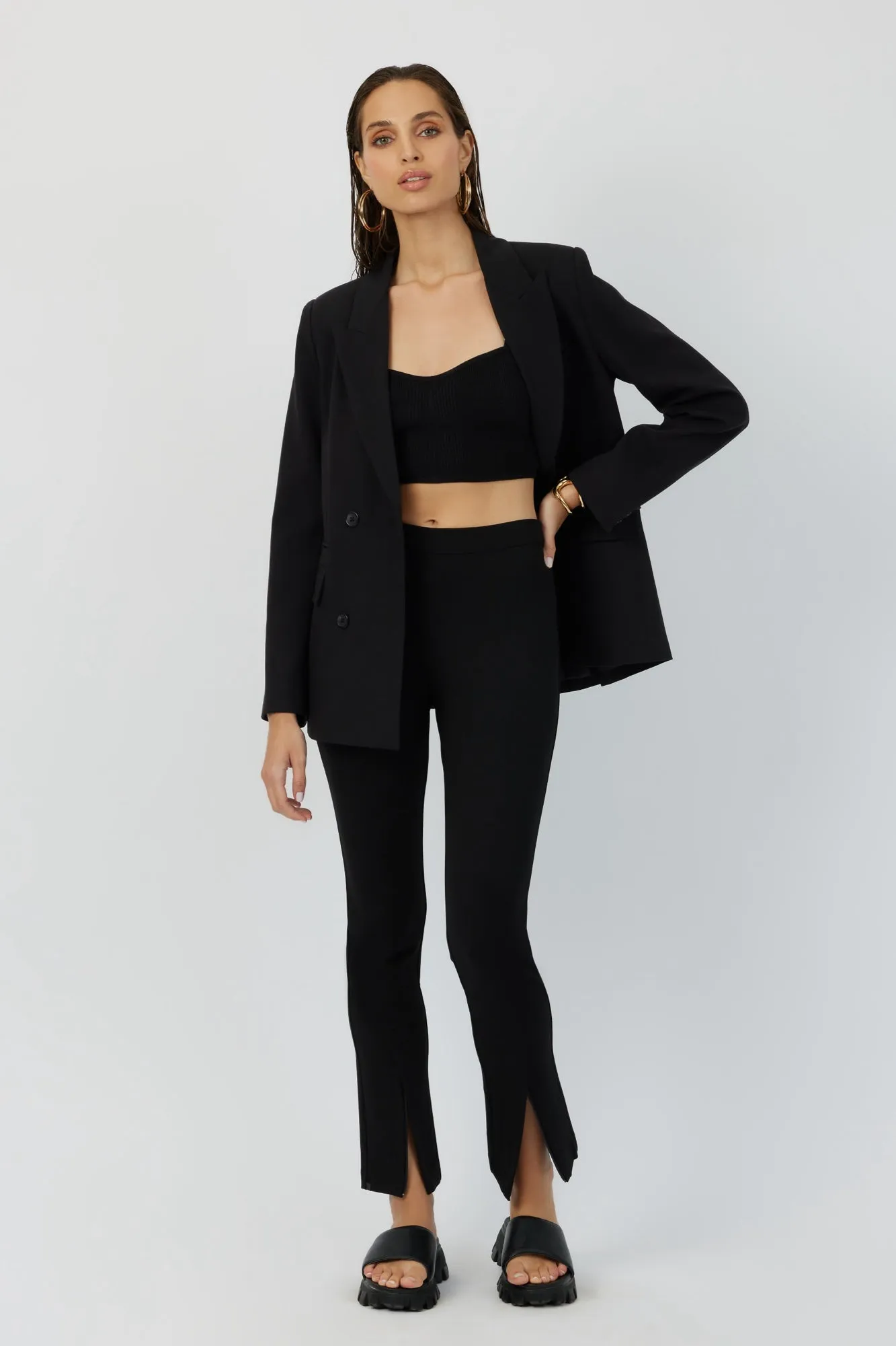 The Mulberry - Black Double-Breasted Viscose Blend Blazer