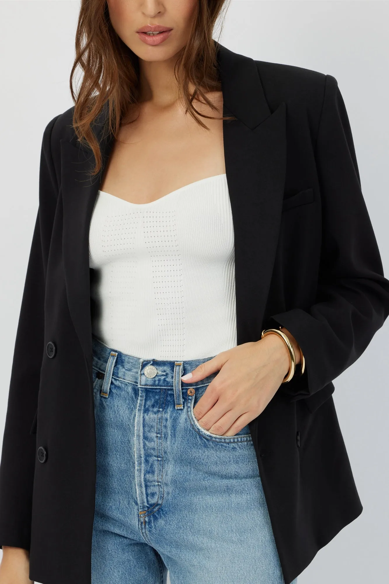 The Mulberry - Black Double-Breasted Viscose Blend Blazer