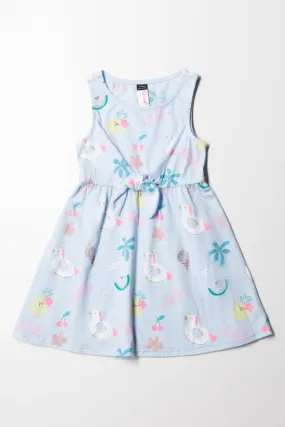 Unicorn Sleeveless Knit Dress With Tie Light Blue