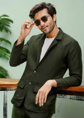 Wade - Deconstructed Pure Linen Jacket - Dark Green