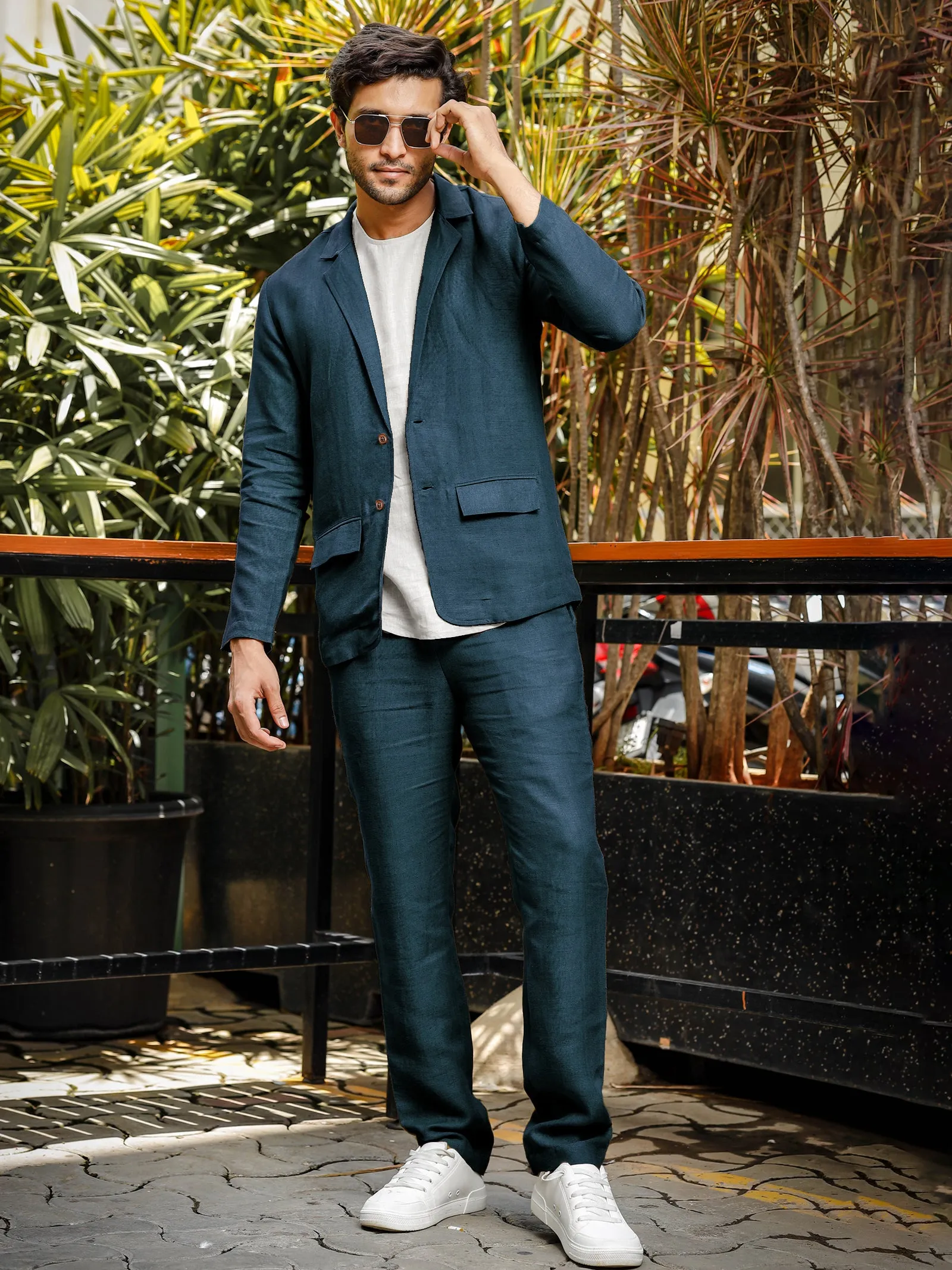 Wade - Deconstructed Pure Linen Jacket - Deep Sea Blue