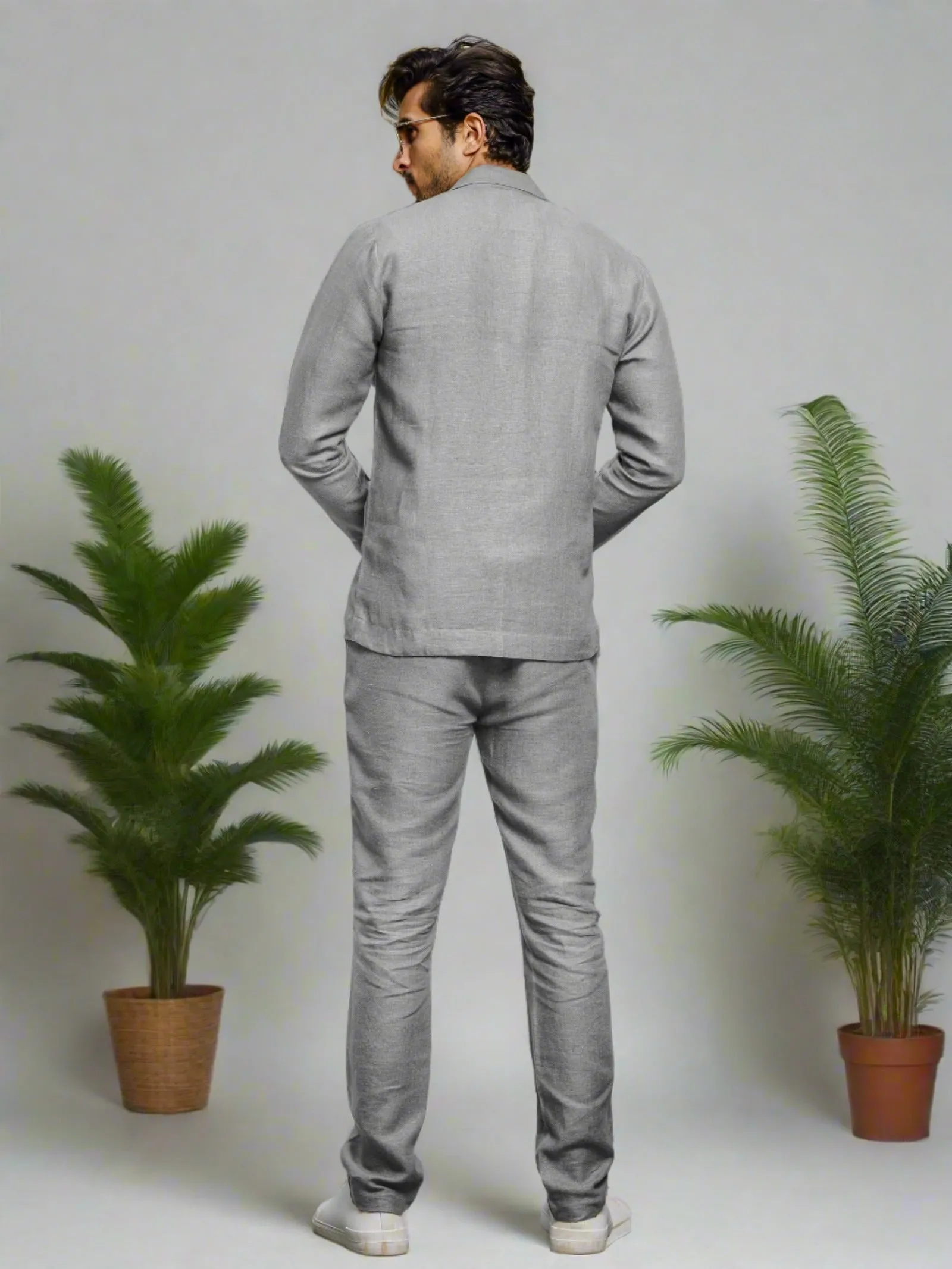 Wade - Deconstructed Pure Linen Jacket - Steel Grey