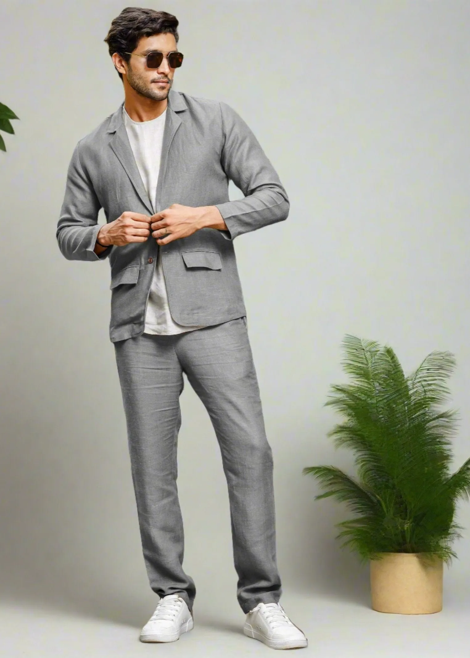Wade - Deconstructed Pure Linen Jacket - Steel Grey