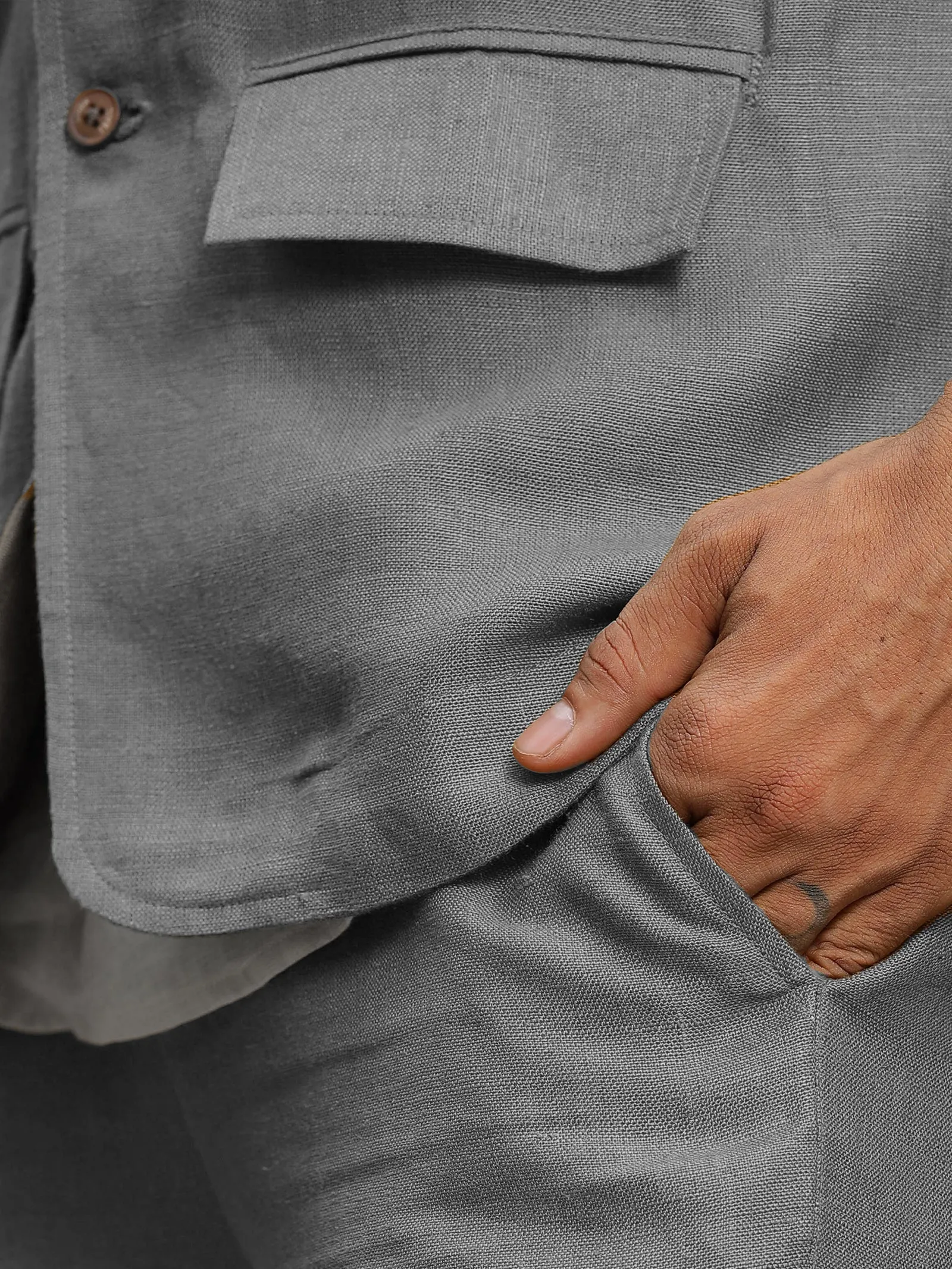 Wade - Deconstructed Pure Linen Jacket - Steel Grey