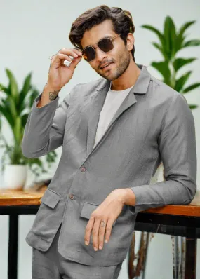 Wade - Deconstructed Pure Linen Jacket - Steel Grey