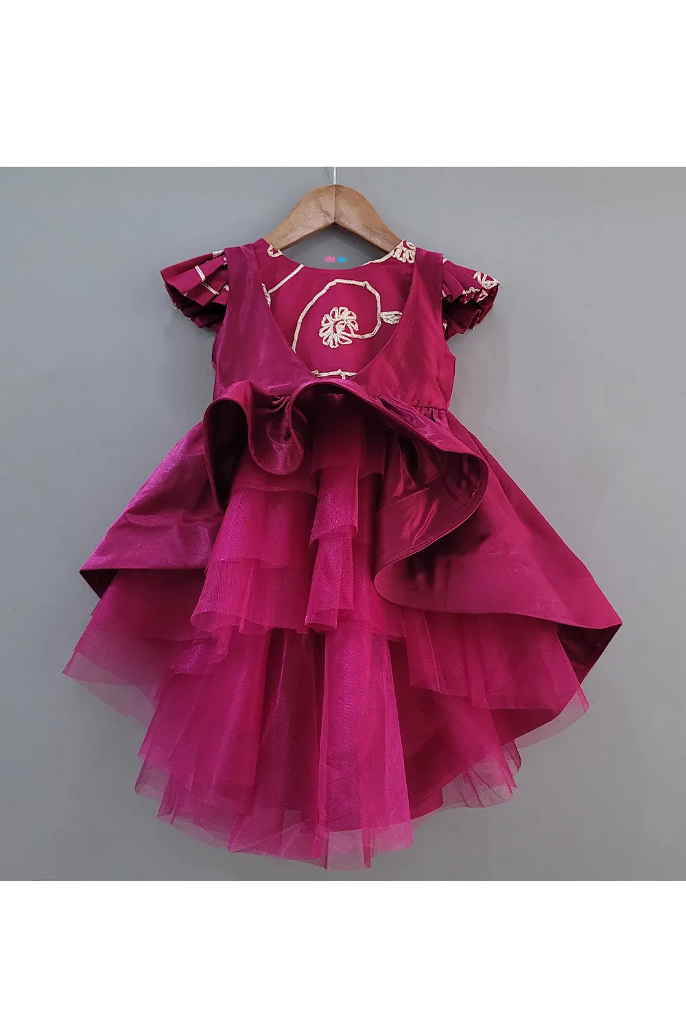 Wine Embroidered Layered Dress