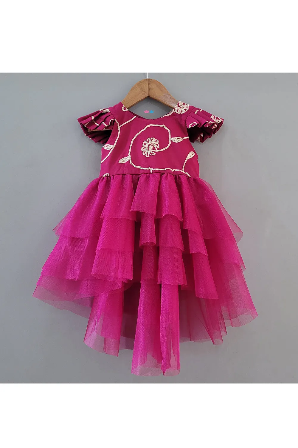 Wine Embroidered Layered Dress