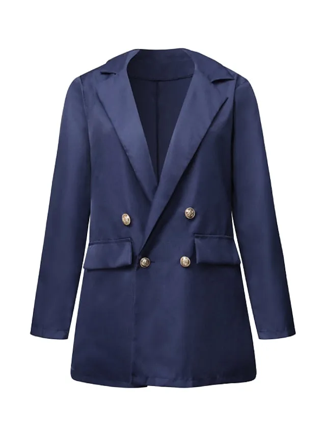 Women's Plus Size Blazer Button Pocket Clean Fit Plain Formal Work Long Sleeve Turndown Regular Fall Spring Green Black Pink L XL XXL 3XL 4XL