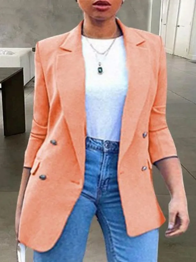 Women's Plus Size Blazer Button Pocket Clean Fit Plain Formal Work Long Sleeve Turndown Regular Fall Spring Green Black Pink L XL XXL 3XL 4XL