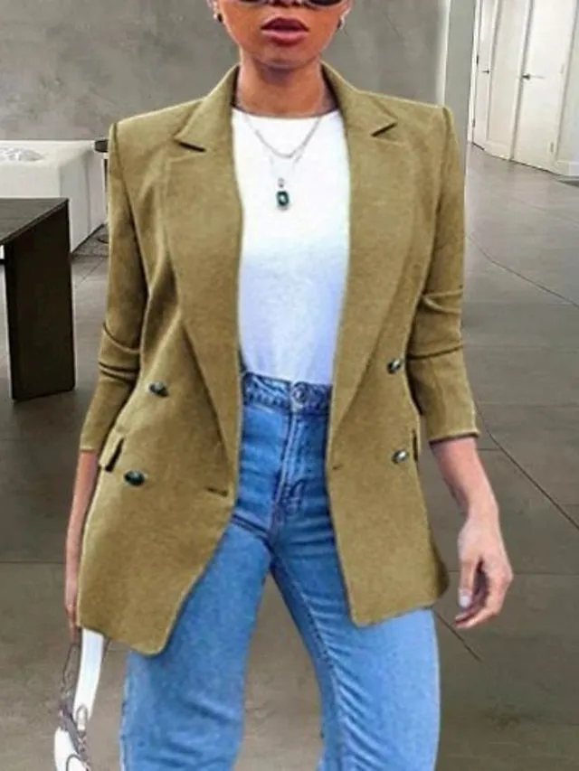 Women's Plus Size Blazer Button Pocket Clean Fit Plain Formal Work Long Sleeve Turndown Regular Fall Spring Green Black Pink L XL XXL 3XL 4XL