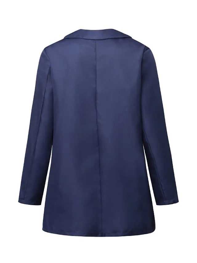 Women's Plus Size Blazer Button Pocket Clean Fit Plain Formal Work Long Sleeve Turndown Regular Fall Spring Green Black Pink L XL XXL 3XL 4XL