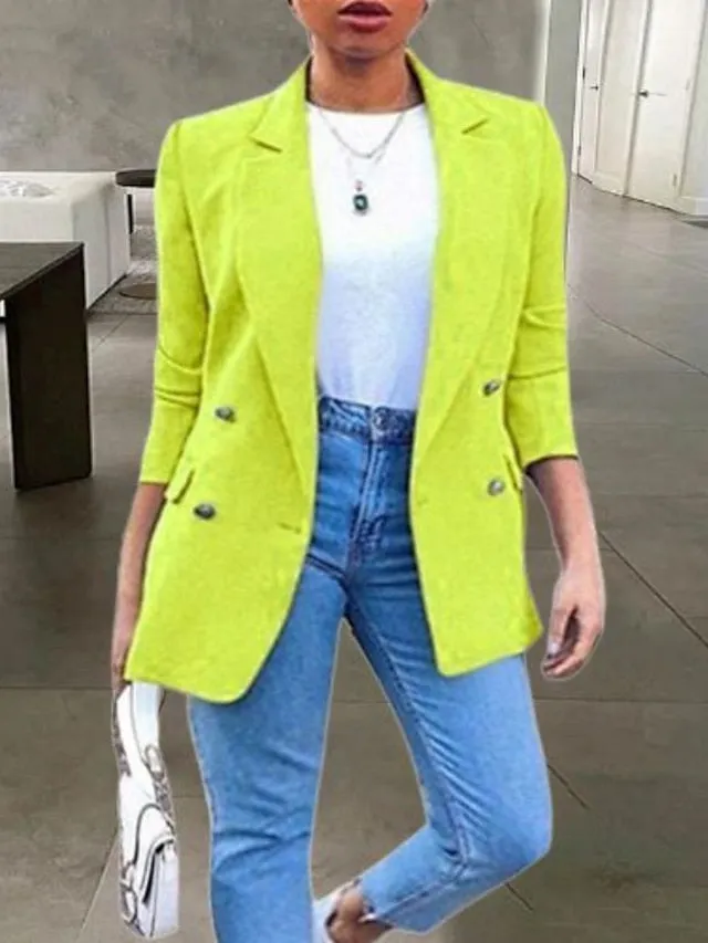 Women's Plus Size Blazer Button Pocket Clean Fit Plain Formal Work Long Sleeve Turndown Regular Fall Spring Green Black Pink L XL XXL 3XL 4XL
