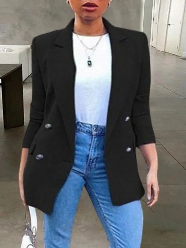 Women's Plus Size Blazer Button Pocket Clean Fit Plain Formal Work Long Sleeve Turndown Regular Fall Spring Green Black Pink L XL XXL 3XL 4XL