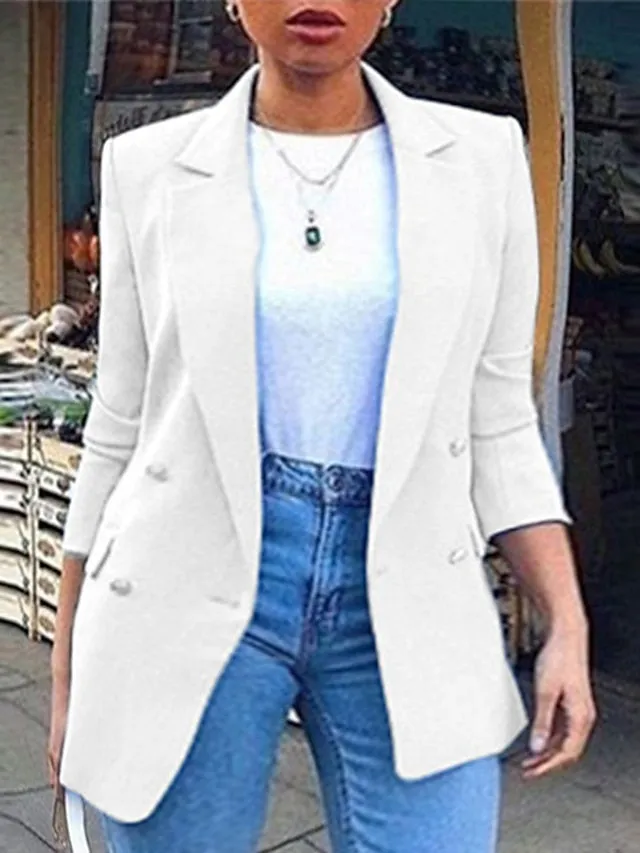 Women's Plus Size Blazer Button Pocket Clean Fit Plain Formal Work Long Sleeve Turndown Regular Fall Spring Green Black Pink L XL XXL 3XL 4XL