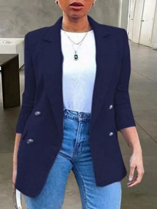Women's Plus Size Blazer Button Pocket Clean Fit Plain Formal Work Long Sleeve Turndown Regular Fall Spring Green Black Pink L XL XXL 3XL 4XL