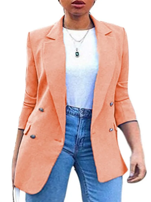 Women's Plus Size Blazer Button Pocket Clean Fit Plain Formal Work Long Sleeve Turndown Regular Fall Spring Green Black Pink L XL XXL 3XL 4XL