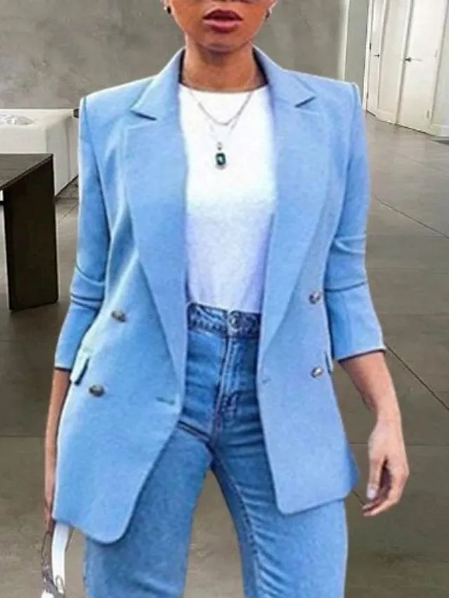 Women's Plus Size Blazer Button Pocket Clean Fit Plain Formal Work Long Sleeve Turndown Regular Fall Spring Green Black Pink L XL XXL 3XL 4XL