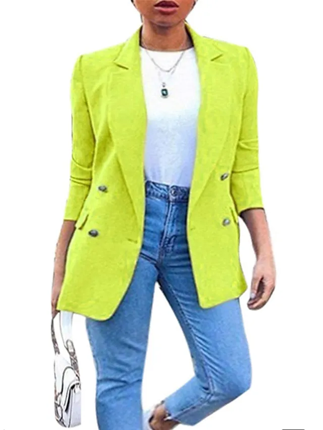 Women's Plus Size Blazer Button Pocket Clean Fit Plain Formal Work Long Sleeve Turndown Regular Fall Spring Green Black Pink L XL XXL 3XL 4XL