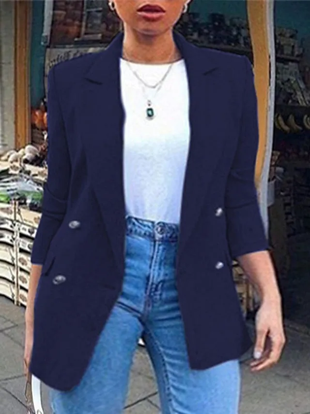 Women's Plus Size Blazer Button Pocket Clean Fit Plain Formal Work Long Sleeve Turndown Regular Fall Spring Green Black Pink L XL XXL 3XL 4XL