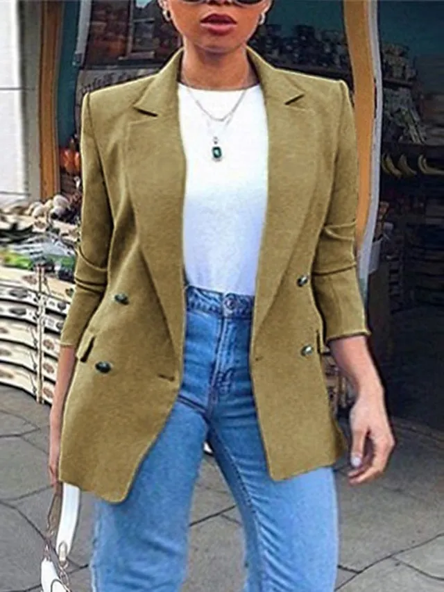 Women's Plus Size Blazer Button Pocket Clean Fit Plain Formal Work Long Sleeve Turndown Regular Fall Spring Green Black Pink L XL XXL 3XL 4XL