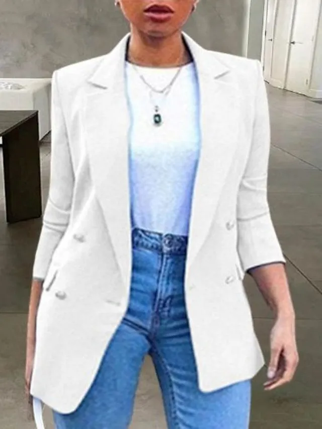 Women's Plus Size Blazer Button Pocket Clean Fit Plain Formal Work Long Sleeve Turndown Regular Fall Spring Green Black Pink L XL XXL 3XL 4XL