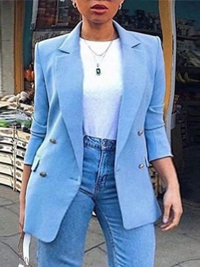 Women's Plus Size Blazer Button Pocket Clean Fit Plain Formal Work Long Sleeve Turndown Regular Fall Spring Green Black Pink L XL XXL 3XL 4XL
