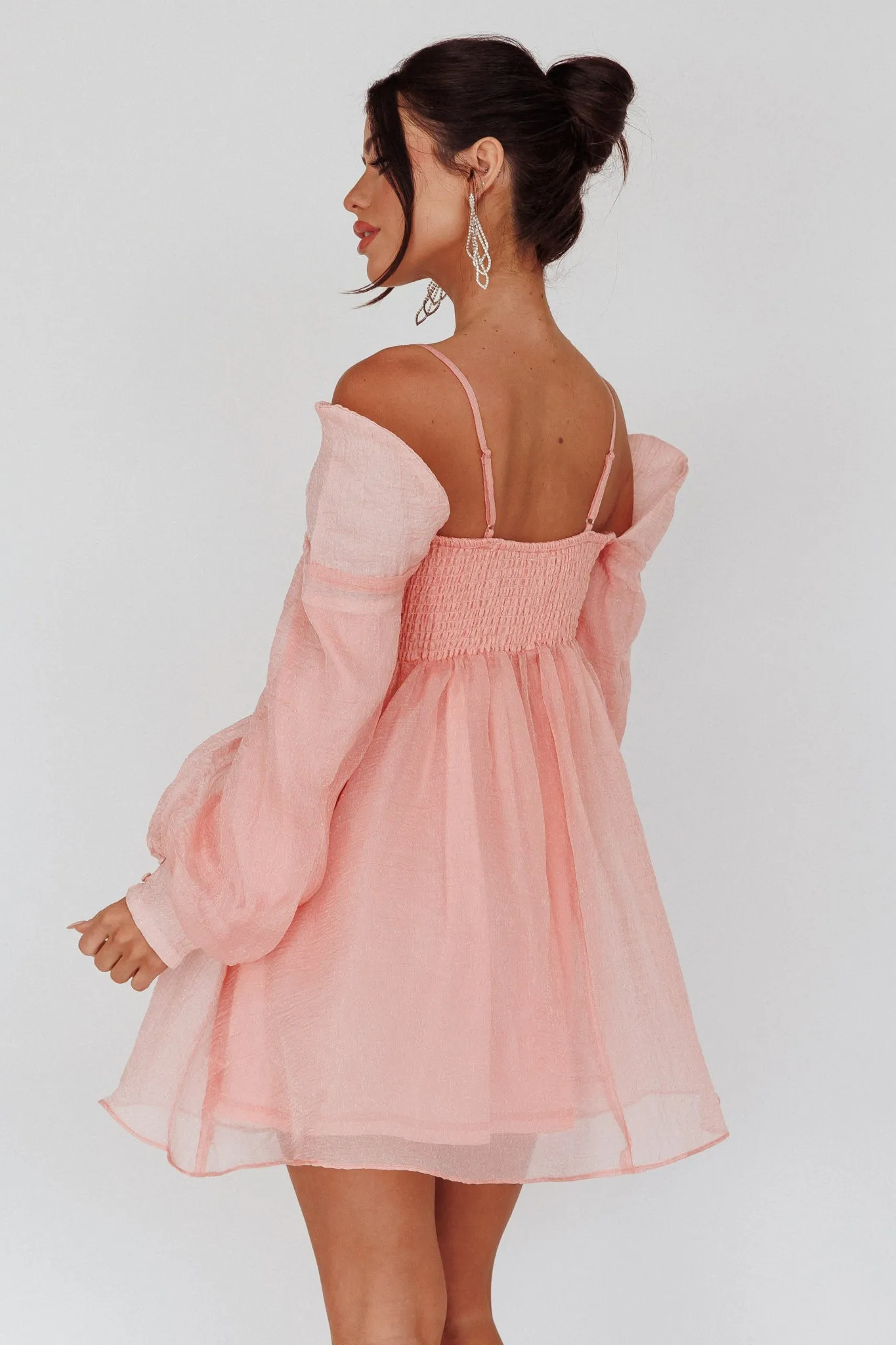 Yasi Long Sleeve Babydoll Mini Dress Peach