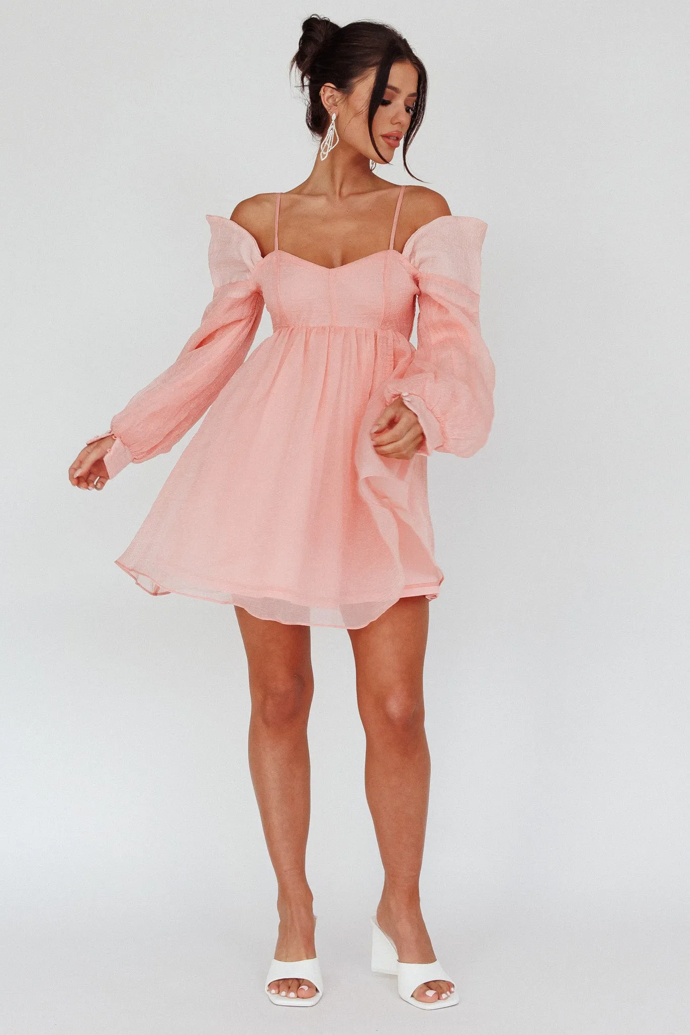 Yasi Long Sleeve Babydoll Mini Dress Peach