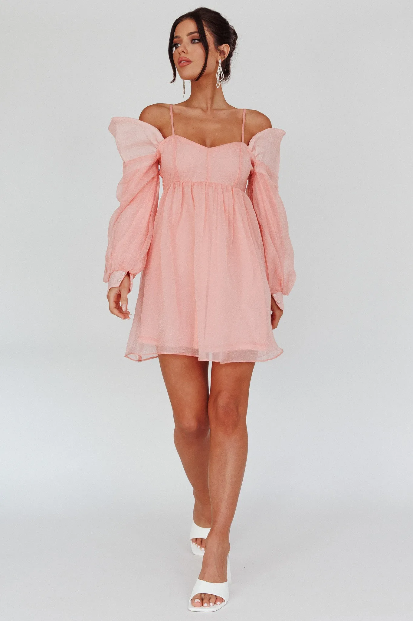 Yasi Long Sleeve Babydoll Mini Dress Peach